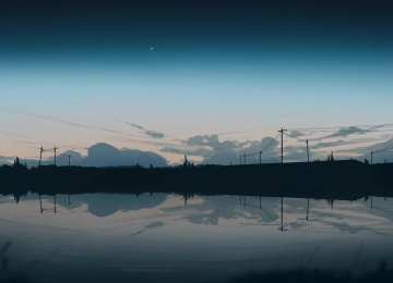 优雅 插图 宽屏 超宽 数字绘画 风景 云 天空 湖 水 倒影 电线杆 4K壁纸  5640x2400
