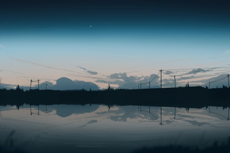 优雅 插图 宽屏 超宽 数字绘画 风景 云 天空 湖 水 倒影 电线杆 4K壁纸 5640x2400
