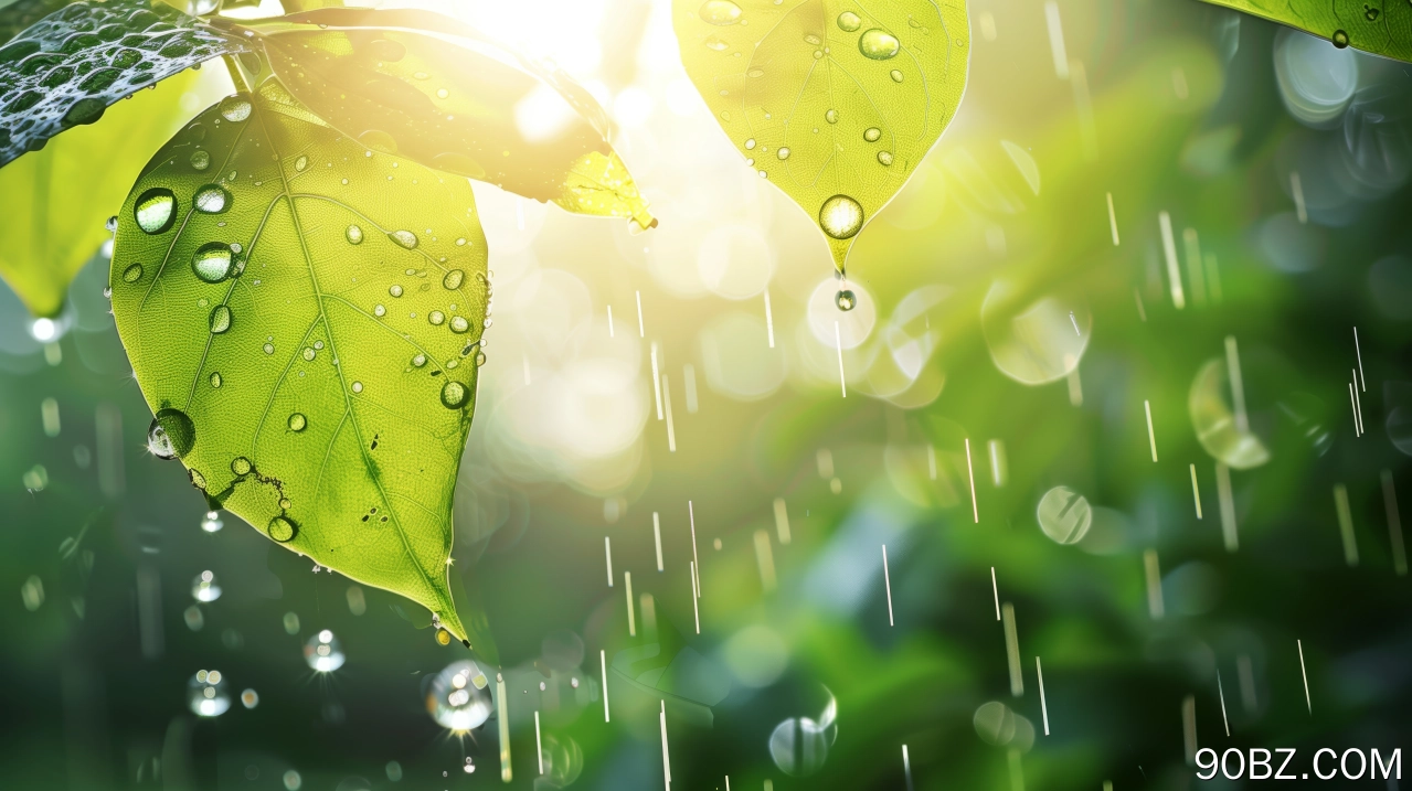 AI艺术 雨 树叶 水滴 背光  电脑壁纸 4K壁纸