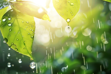 AI艺术 雨 树叶 水滴 背光  电脑壁纸 4K壁纸 5824x3264
