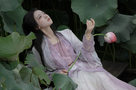荷叶 荷花 古风 唯美 漂亮 女子 4K 美女 壁纸 古风 真人 4K壁纸 3840x2160