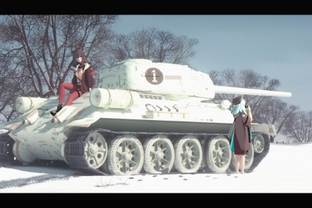 动漫 女孩 齐马 坦克 雪地 末日 战争 资源 4K壁纸 6400x3200
