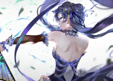 蓝眼睛 背 紫色头发 史诗七号 动漫 女孩  4K壁纸  3900x2281
