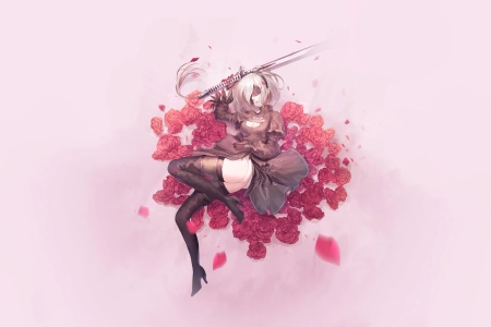 尼尔 机械纪元 剑 简单背景 玫瑰 4K壁纸 3840x2160