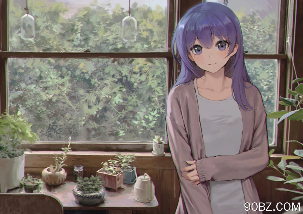 紫色头发 微笑 动漫 女孩 紫色眼睛 4K壁纸