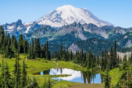 自然 风景 山脉 森林 湖泊 倒影 天空 雪 4K壁纸 3840x2160