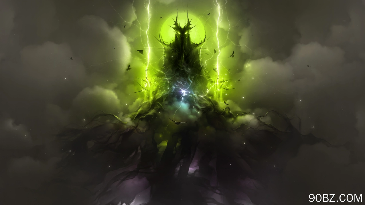 虚构 灵魂 AI艺术 幻想艺术 黑暗 魔法 闪电 绿色 云 电脑壁纸 4K壁纸