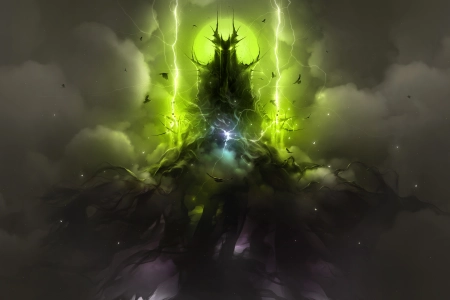 虚构 灵魂 AI艺术 幻想艺术 黑暗 魔法 闪电 绿色 云 电脑壁纸 4K壁纸 4092x2302