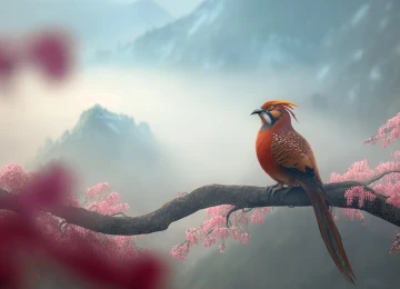 鸟类 插图 动物 树枝 自然 花 4K壁纸  4579x2616
