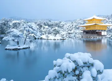 京都 金阁寺 冬季 自然 湖泊 雪 亚洲 水 寒冷 冰 建筑 树木   6865x3861