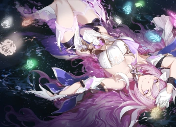 粉色头发 仰卧  白色连衣裙 动漫女孩 水 紫色眼睛  电脑壁纸 4K壁纸  3840x2160