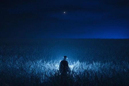 数字艺术 夜 农场 蓝光 田野 地平线 手机壁纸 4K壁纸 4000x4000
