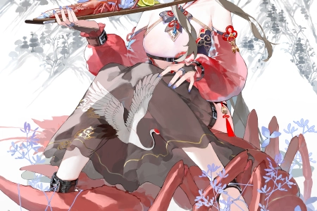 动漫 中国服装 山 红眼镜 龙虾 手机壁纸 4K壁纸 4160x6300