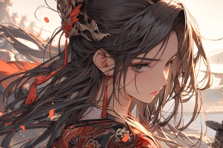 长发 女人 人工智能 古风 耳环 武器 战士 女战士 英雄 将士 国风 4K壁纸 5824x3264