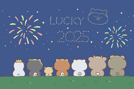 一起看 烟花 可爱 卡通 新年 动漫 2K壁纸 2880x1800