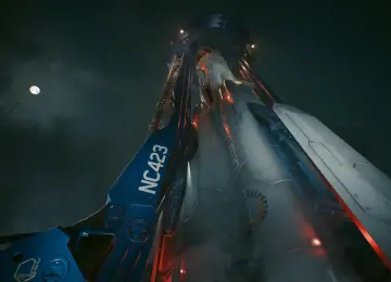 赛博朋克 幻影 自由 火箭 月亮 夜晚 红灯 烟雾 数字艺术 4K壁纸  6912x3888