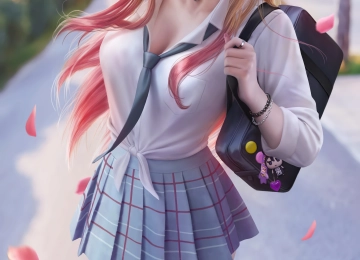 动漫 动漫女孩 衬衫 校服 花瓣 绘画 粉丝艺术 手机壁纸 4K壁纸  3900x7000