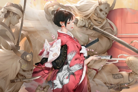 女人 幻想艺术 传统服装 武士 电脑壁纸 4K壁纸 3840x2160