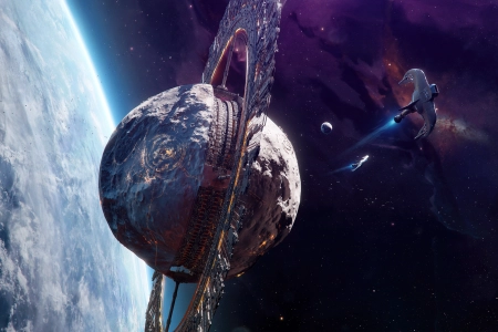 AI艺术 空间艺术 图片 插图 空间 行星 伽利 宇宙飞船 陨石 图形  电脑壁纸 4K壁纸 3840x2160