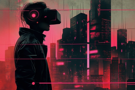 城市 赛博朋克 天际线 VR耳机 虚拟现实耳机 电脑壁纸 4K壁纸 5824x3264