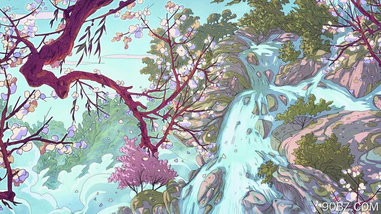 AI艺术 奇幻艺术 瀑布 花瓣 水 4K壁纸