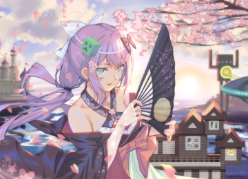  紫发 动漫 动漫女孩 我的世界 三次 虚拟 水眼睛 服装 樱里木  电脑壁纸 4K壁纸  4215x2480