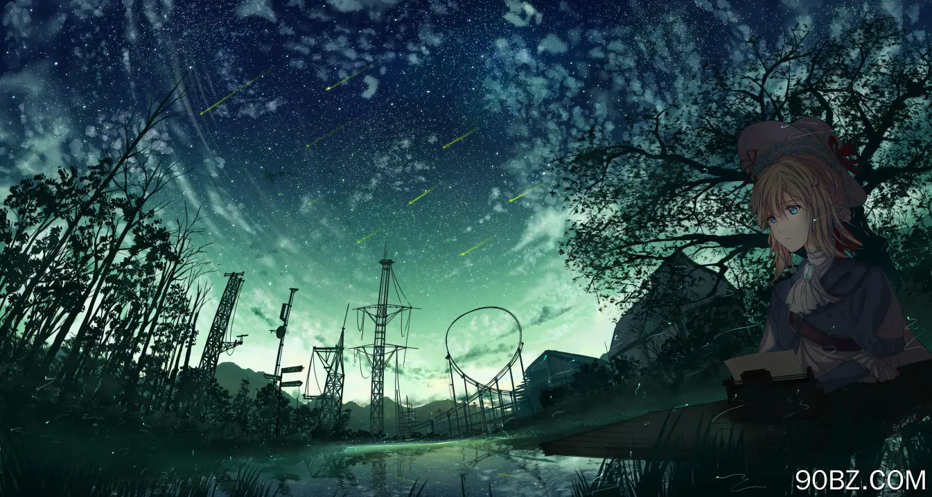 紫罗兰 动漫 风景 夜景 动漫 女孩 夜空  电脑壁纸 4K壁纸
