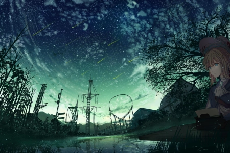 紫罗兰 动漫 风景 夜景 动漫 女孩 夜空  电脑壁纸 4K壁纸 4488x2393