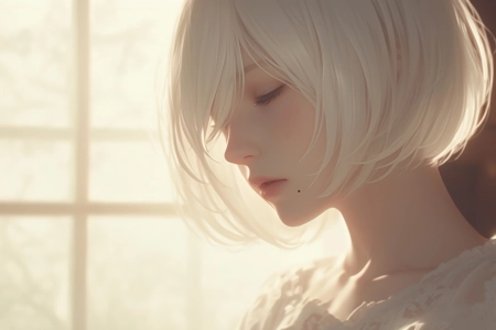 2b 闭眼 唯美 短发 波波头 4K 壁纸 痣 动漫 4K壁纸 3840x2160