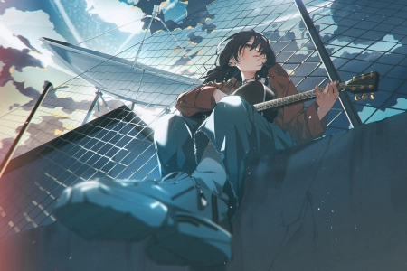 动漫女孩 音乐 云 乐器  电脑壁纸 4K壁纸 3858x2160