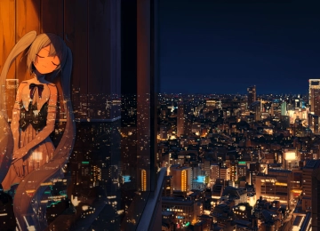 城市 城市景观 倒影 动漫 初音 4K壁纸  3878x2174