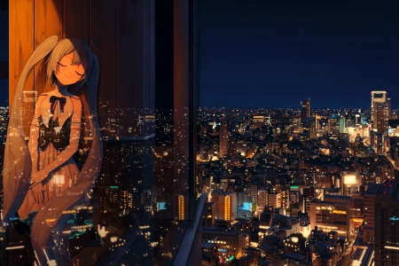 城市 城市景观 倒影 动漫 初音 4K壁纸 3878x2174