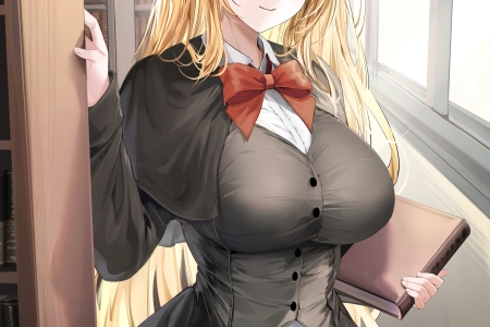 金发 蓝眼睛 百合 动漫 女孩 书籍 服装 艺术作品 手机壁纸 4K壁纸 4000x6000