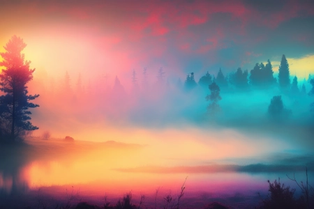 艺术 薄雾 早晨 日出 风景 湖泊 阳光 自然  4K壁纸 4579x2616