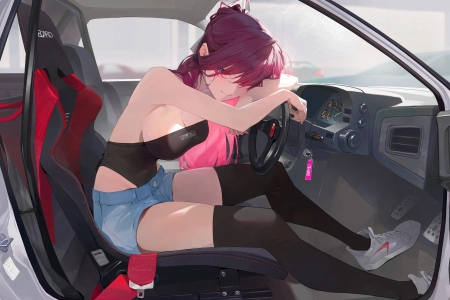 蓝瞳笑颜车中少女 7940x4600