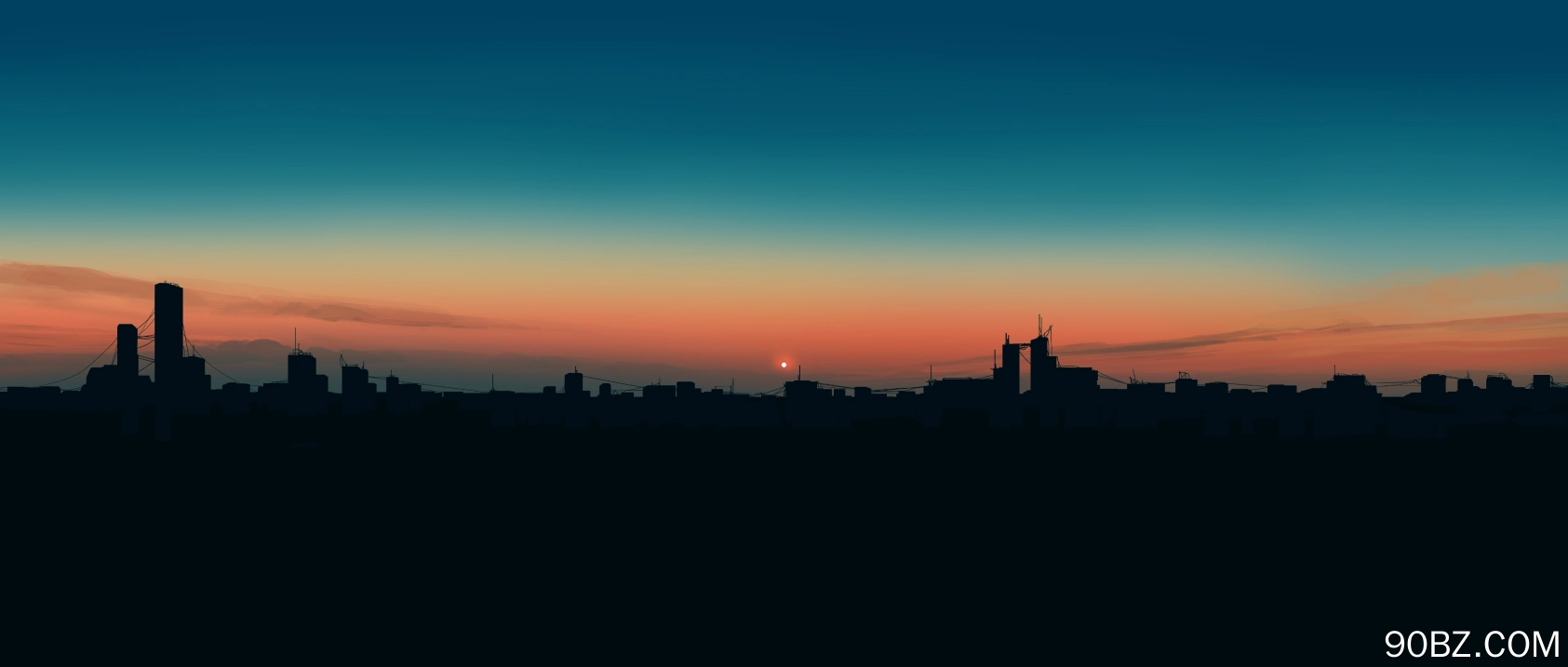 优雅 夕阳 城市 地平线 夕阳辉光 剪影 天空 4K壁纸