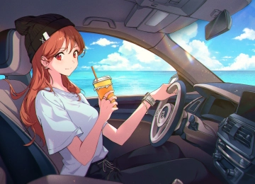 汽车 驾驶车辆的女孩 饮料 电脑壁纸 4K壁纸  3944x2254