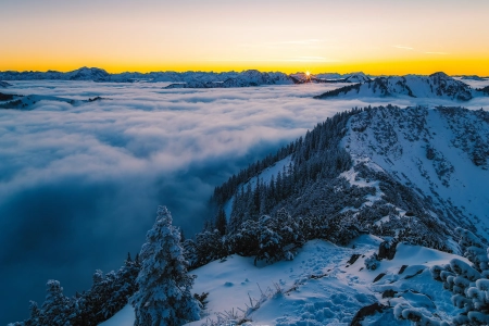 自然 户外 冬季 山脉 风景 太阳 雪峰 雪山 4K壁纸 3840x2160