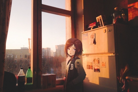 动漫 动漫女孩 房间 冰箱 瓶子 4K壁纸 3840x2880