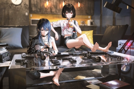  蓝头发 黑头发 动漫 动漫女孩 电脑壁纸 4K壁纸 5000x2812