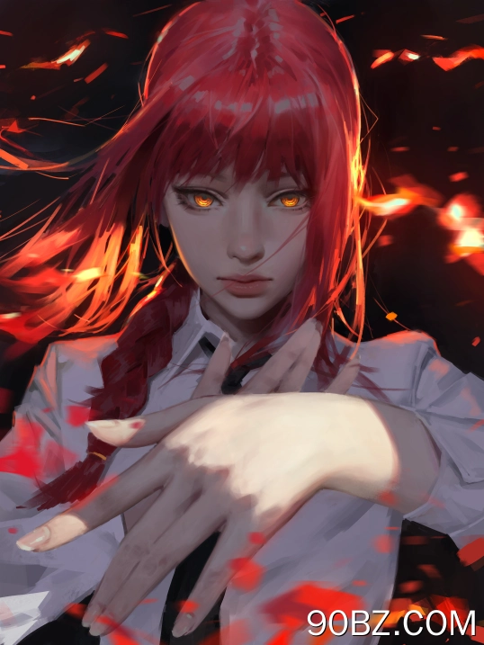 女性 红头发 长发 辫子 团队 艺术家 AI艺术 插图 肖像 电锯人 黄色眼睛 白色衬衫 手机壁纸 4K壁纸