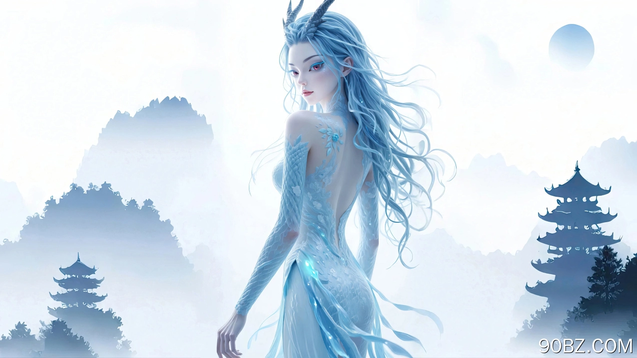 敖闰 侧身 美图 美女 龙角 龙身 站立 蓝色 哪吒 魔童闹海 4K壁纸