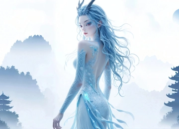 敖闰 侧身 美图 美女 龙角 龙身 站立 蓝色 哪吒 魔童闹海 4K壁纸  3840x2160