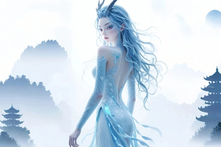 敖闰 侧身 美图 美女 龙角 龙身 站立 蓝色 哪吒 魔童闹海 4K壁纸 3840x2160