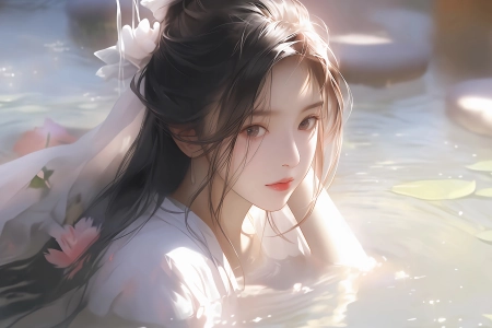 水中 古风 美女 头花 唯美 4K壁纸 3840x2160