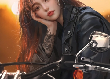 女人 墨水女孩 骑摩托车的女人 手机壁纸 4K壁纸  5543x7000