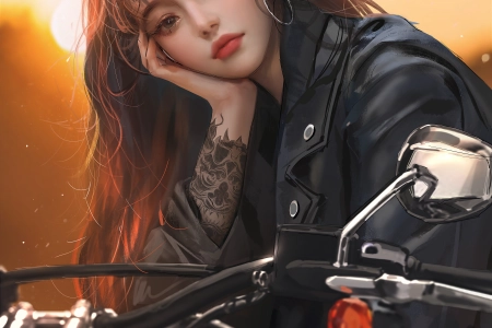 女人 墨水女孩 骑摩托车的女人 手机壁纸 4K壁纸 5543x7000