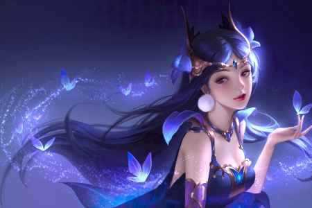 游戏CG 角色 王者荣耀 女孩 蝴蝶 花 王冠 4K壁纸 6724x3900