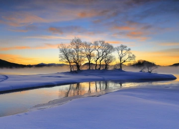 冬天 日落 户外 风景 自然 阳光 寒冷 冰 水 雪 4K壁纸  3840x2160