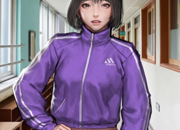 原创 人物 深色 绘图 运动服 运动衫 紧身裤 走廊 手机壁纸 4K壁纸  5000x6047